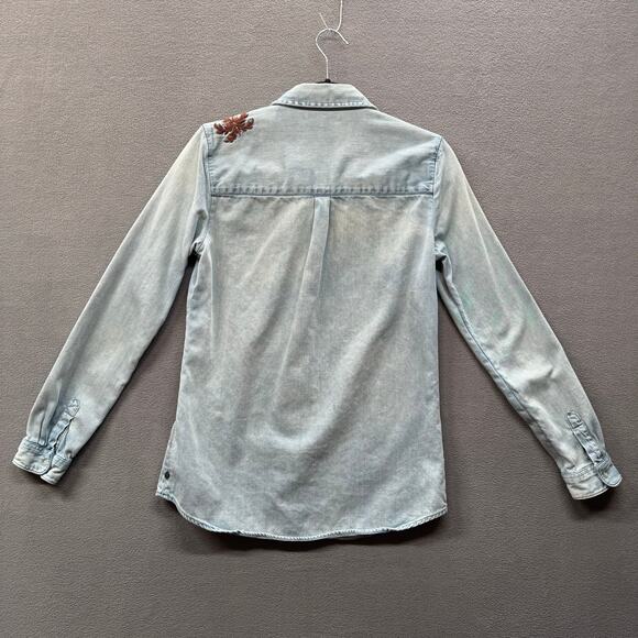 Scotch Soda Embroidered Denim Button Down Shirt Womens S Boho Western Casual - Picture 4 of 12